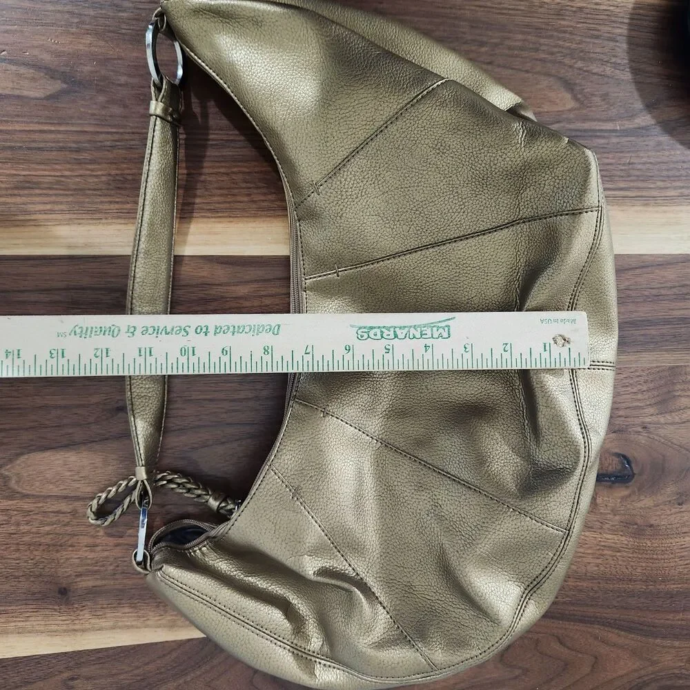 Tommy Hilfiger Y2K Pebbled Leather Hobo Bag Purse Retro Metallic Gold